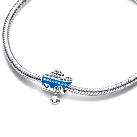 New 2023 Cruise Ship Charm Anchor, Hearts, Waves. 925 Sterling Silver. - Picture 2 of 4